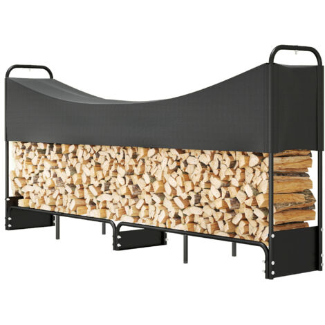Serviteur de cheminée Cadre extérieur en rondins, abri à bois de chauffage, couverture imperméable en tissu Oxford 600D, capacité de charge de 300 kg, 260 x 38 x 118 cm, noir