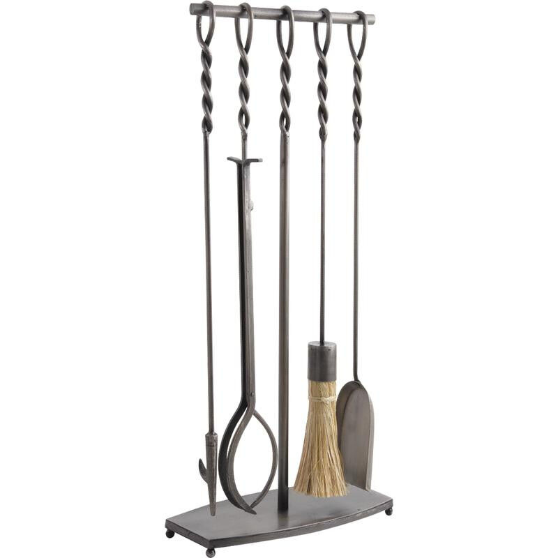 AUBRY GASPARD Serviteur de chemin&eacute;e en fer forg&eacute; 4 accessoires