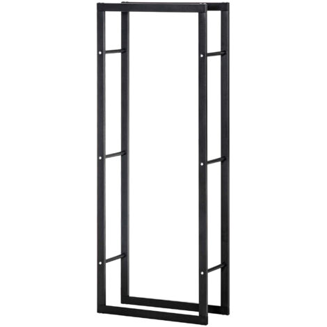 Serviteur de cheminée Étagère à bûches avec manteau de cheminée en bois Étagères à bûches intérieures et extérieures Charge maximale : 100 kg Dimensions : 60 cm (L) x 25 cm (l) x 150 cm (H) Métal noir