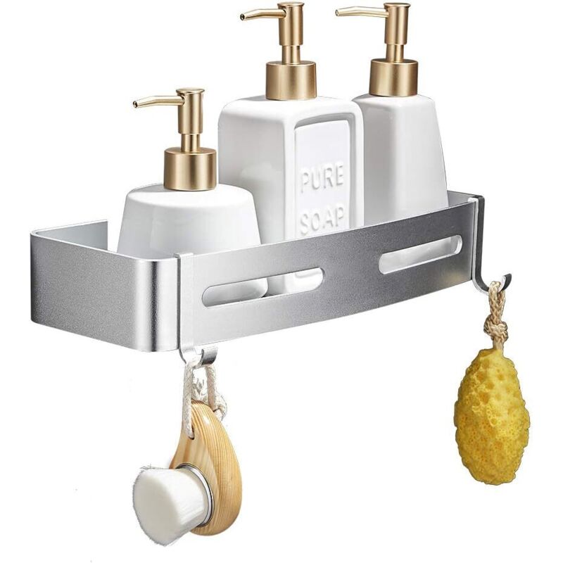 Serviteur de Douche Salle De Bain Douche Etagère sans Forage Murale Douche Étagère Aluminium Antirouille Accessoires Salle de Bains Rectangle Argentée