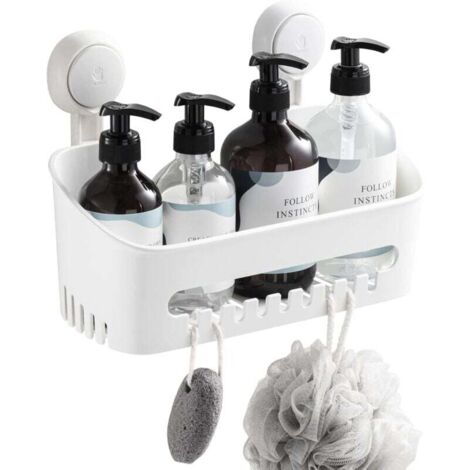 Serviteur Douche à Ventouse sans Perçage & Réutilisable Etagère Ventouse Simple d'Installation Charge 10KG Impérable Rangement Douche pour Carrelage Paroi de la Douche Salle de Bain & Cuisine