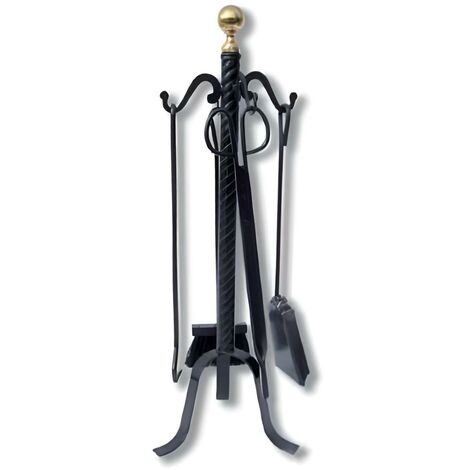 Serviteur/Garniture de cheminée ensembles d'outils pince à feu pelle brosse en fer forgé avec boule dorée coloris Noir - Hauteur 72cm
