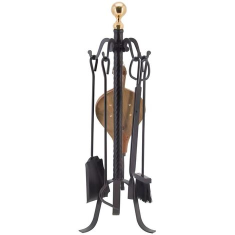 Serviteur/Garniture de cheminée ensembles d'outils pince à feu pelle brosse en fer forgé avec boule dorée coloris Noir - Hauteur 72cm