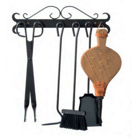 Serviteur/Garniture de cheminée ensembles d'outils pince à feu pelle brosse en fer forgé coloris Noir - 43cm