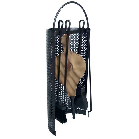 Serviteur/Garniture de cheminée ensembles d'outils pince à feu pelle brosse en fer forgé coloris Noir - Hauteur 63cm