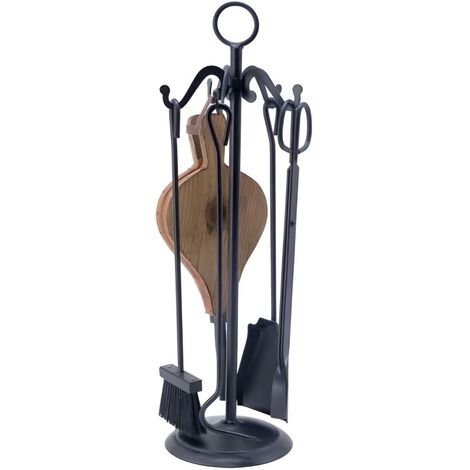 Serviteur/Garniture de cheminée ensembles d'outils pince à feu pelle brosse en fer forgé coloris Noir - Hauteur 64cm