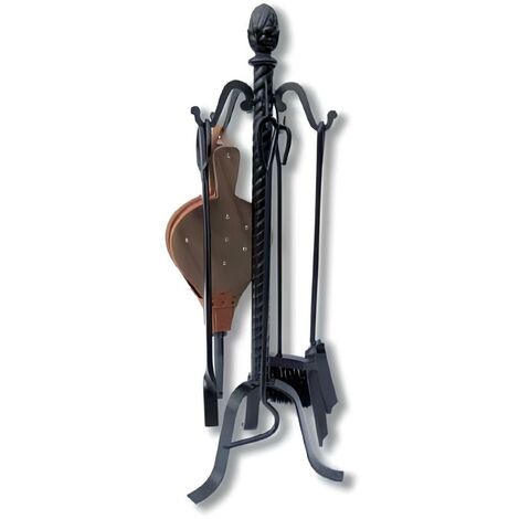 Serviteur/Garniture de cheminée ensembles d'outils pince à feu pelle brosse en fer forgé coloris Noir - Hauteur 72cm