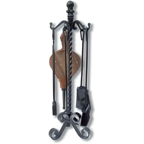 Serviteur/Garniture de cheminée ensembles d'outils pince à feu pelle brosse en fer forgé coloris Noir - Hauteur 72cm
