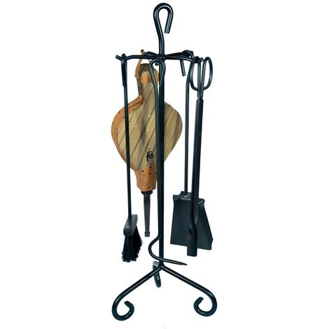 Serviteur/Garniture de cheminée ensembles d'outils pince à feu pelle brosse en fer forgé coloris Noir - Hauteur 72cm