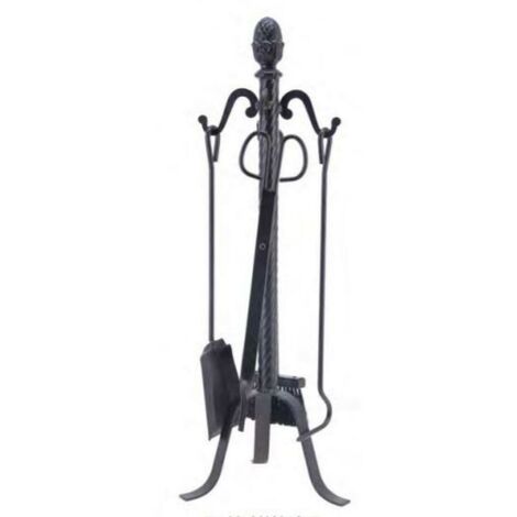 Serviteur/Garniture de cheminée ensembles d'outils pince à feu pelle brosse en fer forgé coloris Noir - Hauteur 72cm