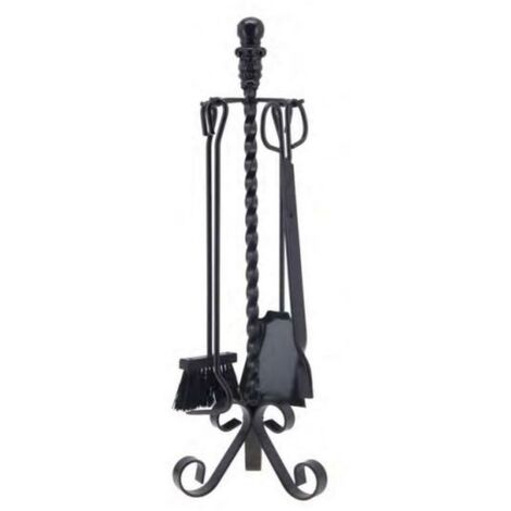 Serviteur/Garniture de cheminée ensembles d'outils pince à feu pelle brosse en fer forgé coloris Noir - Hauteur 72cm