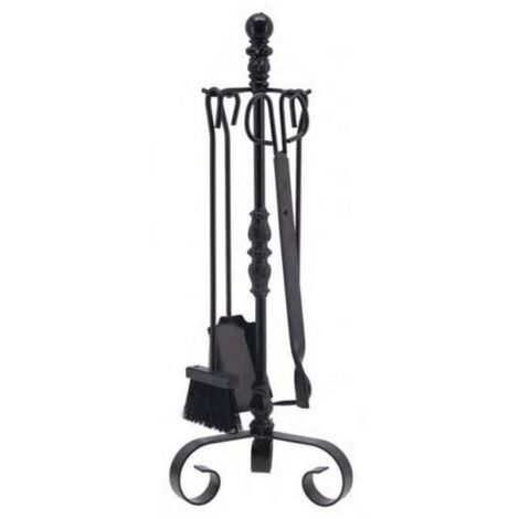 Serviteur/Garniture de cheminée ensembles d'outils pince à feu pelle brosse en fer forgé coloris Noir - Hauteur 72cm
