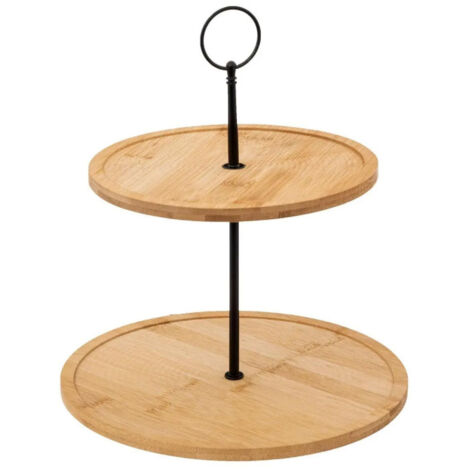 Serviteur Rond Bambou "2 Étages" 28cm Beige