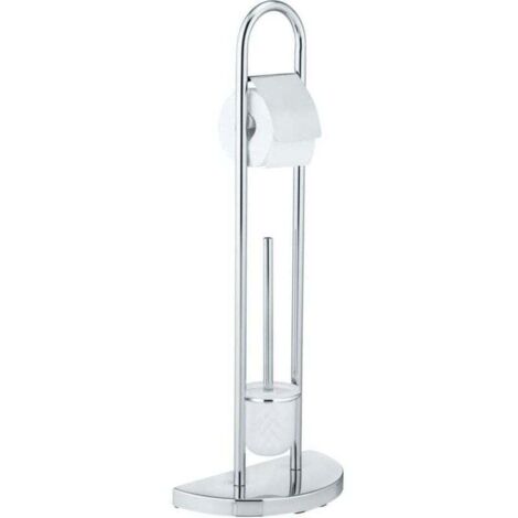 Serviteur WC 2en1 exclusif Cosenza , Brosse WC à tête remplaçable et dérouleur papier toilette, Idéal petit espace, DIM 33x84x18 cm, Chrome