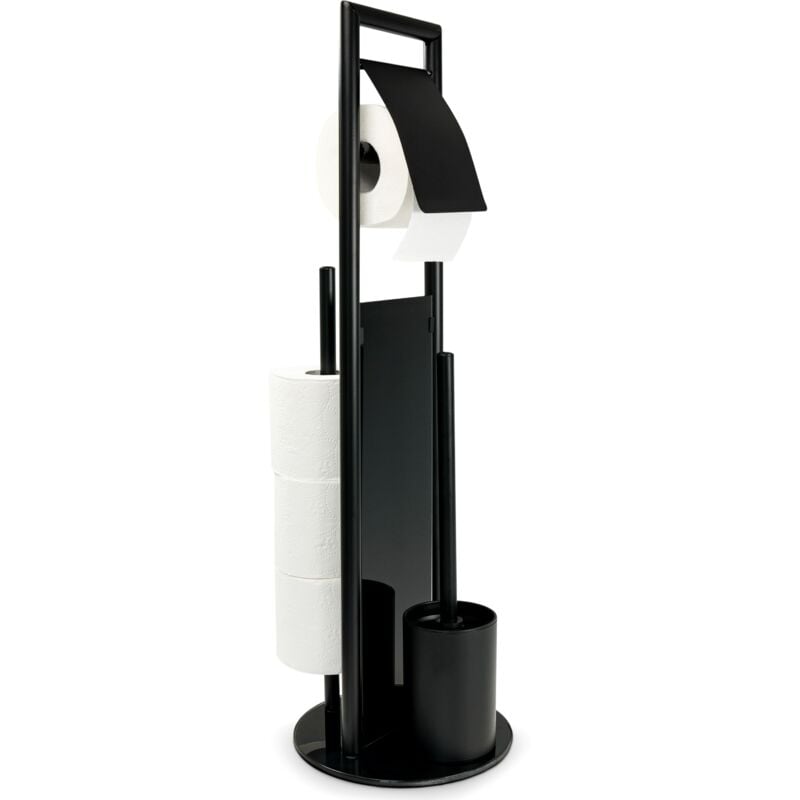 Combiné wc Ravina 3en1 mat Wenko brosse wc et dérouleur papier toilette, range papier toilette jusqu'à 3 rouleaux, acier inox - verre trempé, 20x70