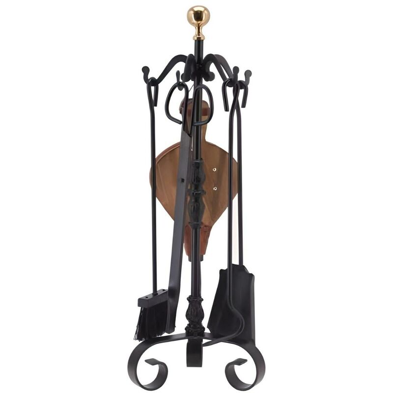 Visiodirect - Serviteur/Garniture de cheminée ensembles d'outils pince à feu pelle brosse en fer forgé avec boule dorée coloris Noir - Hauteur 72cm
