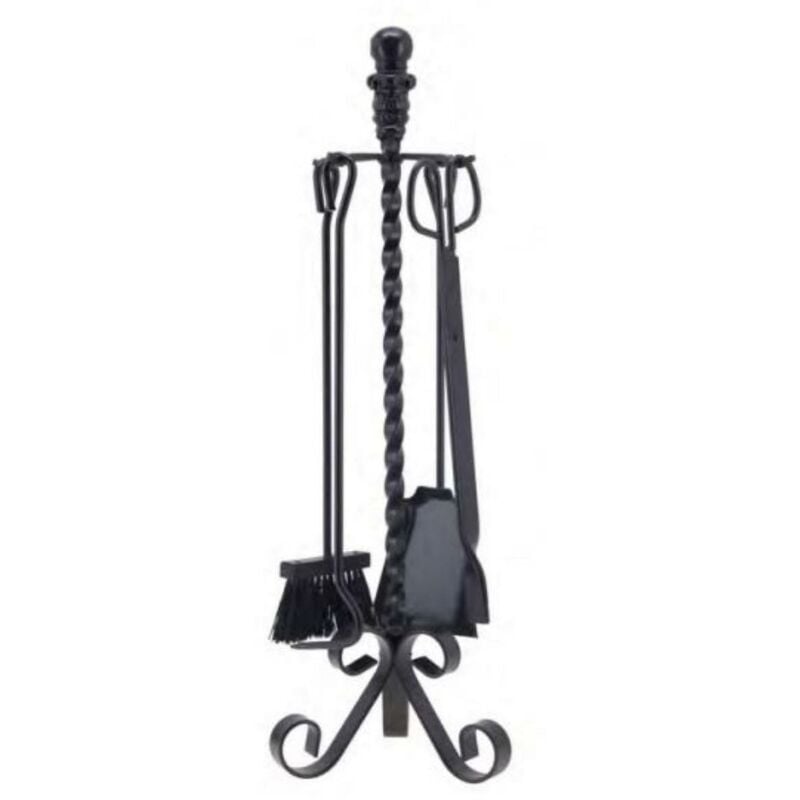 Visiodirect - Serviteur/Garniture de cheminée ensembles d'outils pince à feu pelle brosse en fer forgé coloris Noir - Hauteur 72cm
