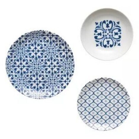 Servizio Di 18 piatti Le Maioliche Blu Mediterraneo Porcellana Decorata BIanca e Blu
