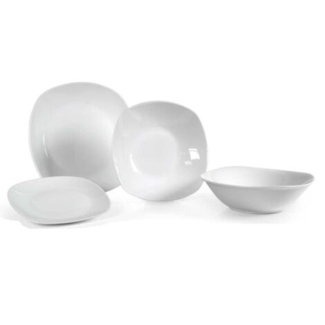 SERVIZIO DI PIATTI DA TAVOLA BIANCO 19 PEZZI CON INSALATIERA DESIGN QUADRATO
