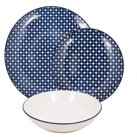 Servizio di piatti per 6 persone 18 pezzi da Tavola ciotola in Cucina blu e bianco  new in porcellana lavabile in lavastoviglie