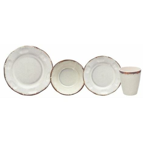 Servizio Piatti 16 Pezzi Craquelè Beige Melamina Beige