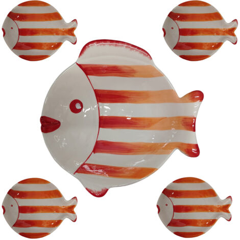 Servizio piatti da tavola mare ciotola grande pesce  4 piattini insalatiera  coppa pasta cucina ceramica  antipasti ristorante