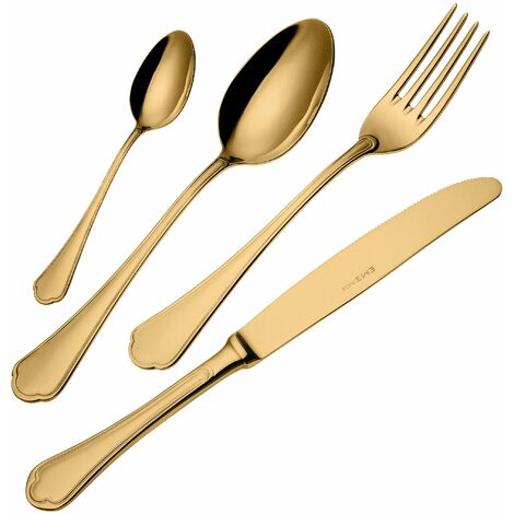 Servizio Set di Posate 24 Pezzi in Acciaio 18/10 PVD Eme Domus Gold