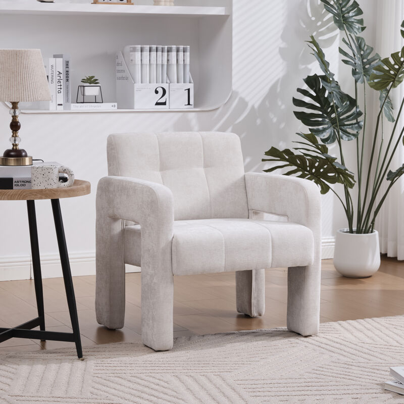Stilvora Sessel 1-sitzer Mit Ergonomischen Armlehnen Komfortpolster Schaumstoff Stabile Konstruktion Im Chenille Beige