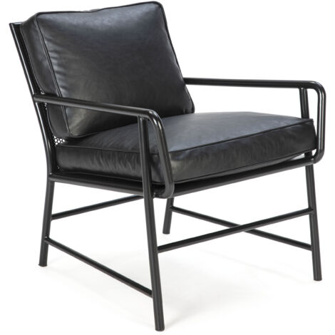 Sessel 63x95x79 Dunkelgraues Metall / schwarzer Ledermöbel / Hilfstische für alle Stile, um dem Haus eine Note zu verleihen