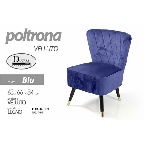Sessel aus blauem Samt mit Holzfüßen cm 63 x 66 x 84 h
