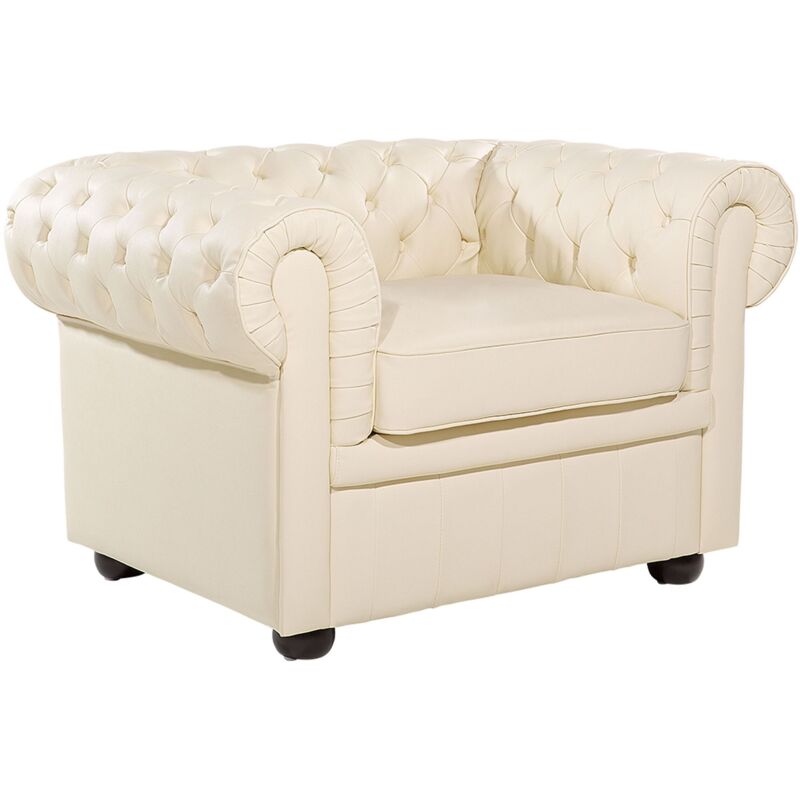 Beliani - Sessel Hellbeige Echtleder Chesterfield Stil Wohnzimmer Salon