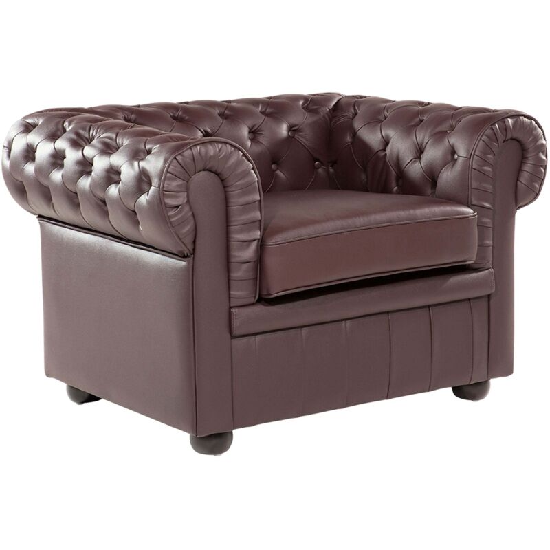 Beliani - Sessel Braun Echtleder Chesterfield Stil Wohnzimmer Salon