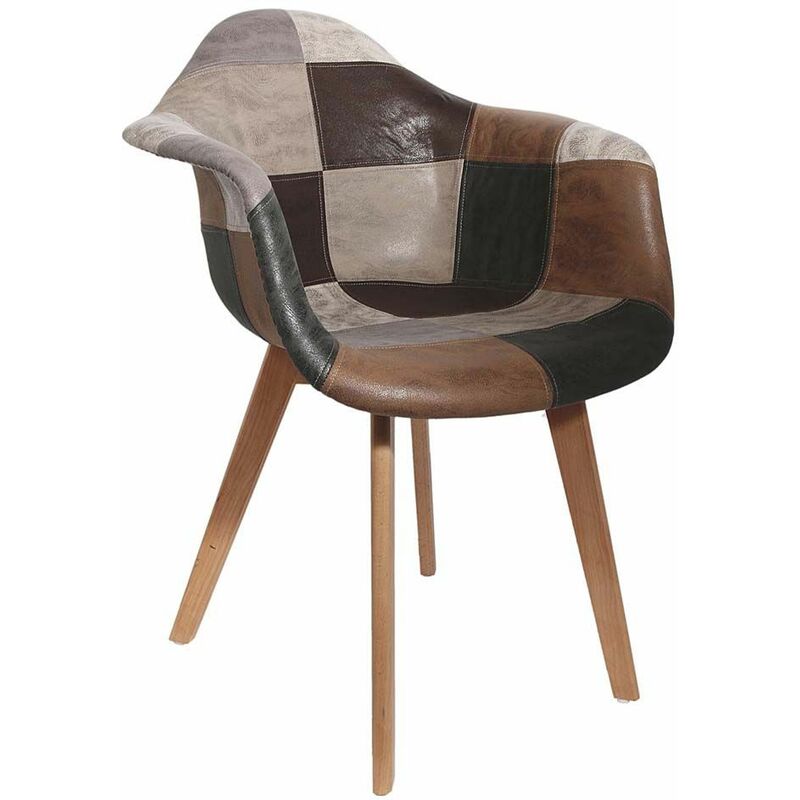 Sessel aus Holz und Kunstleder Patchwork