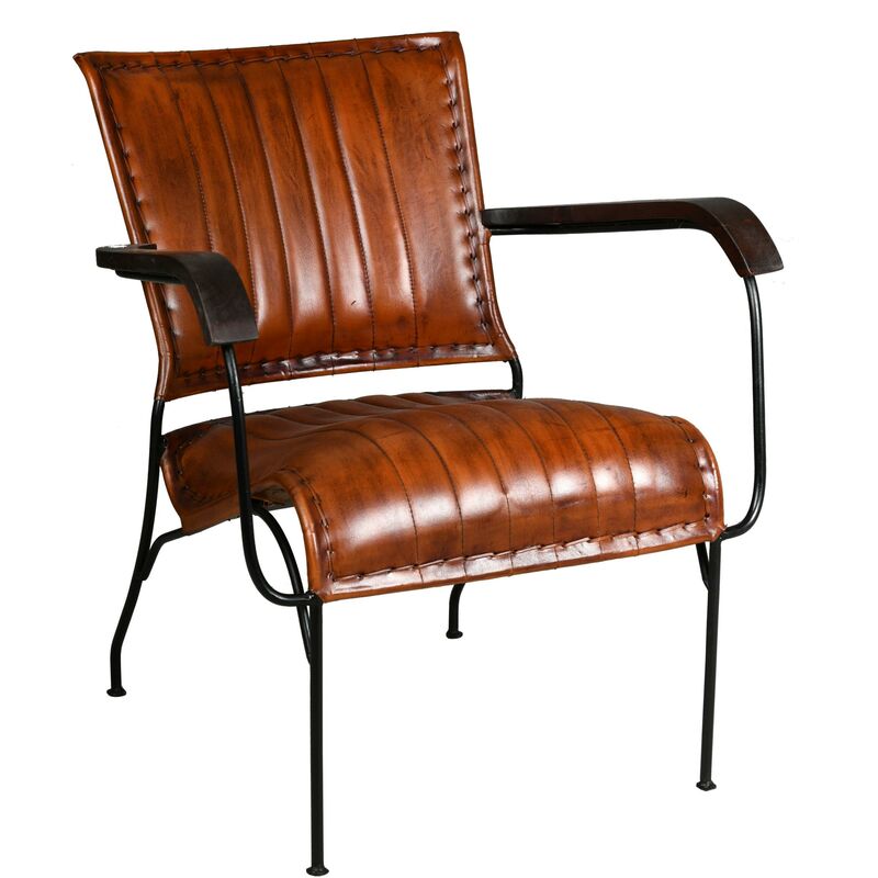 Sessel aus Leder, Metall und lasiertem Holz