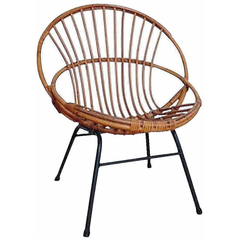 Aubry Gaspard - Sessel aus Schwarz lackiertem Rattan und Metall