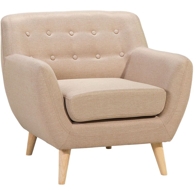 Beliani - Sessel Beige Polsterbezug Eichenholz Dicke Sitzfläche Dekorrative Versteppung auf Rückenlehne - Beige