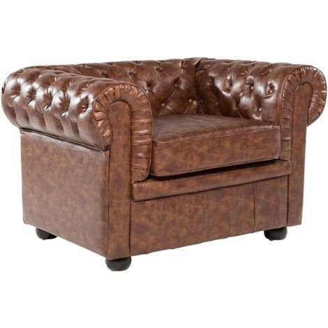 Sessel CHESTERFIELD Kunstleder Goldbraun