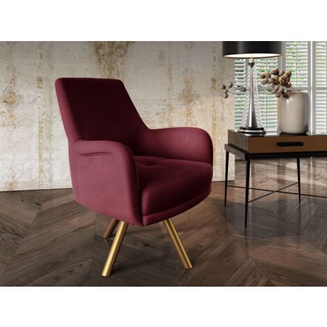 Sessel Drehsessel VALERIE in Stoff Stoff Elisa Velvet Bordeauxrot
