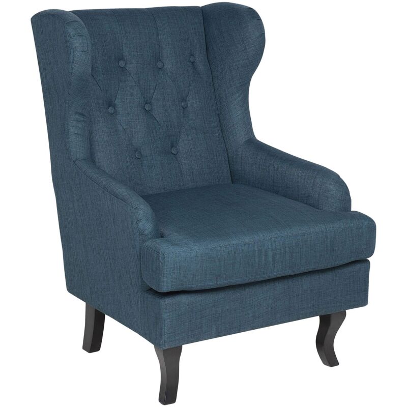 Ohrensessel Blau Polsterbezug Kiefernholz Einzelsessel Wohnzimmer elegant - Blau