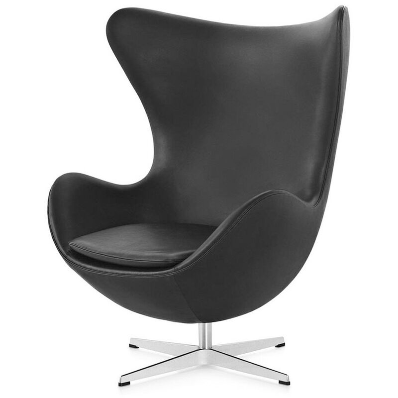 Sessel Egg Chair aus Narbenleder | Schwarz - Schwarz