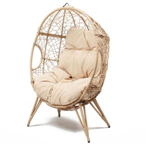 Sessel Ei auf Ständer aus beigem Harz mit Rattan-Effekt JANE