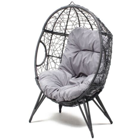 Sessel Ei auf Ständer aus grauem Rattan-Effekt-Harz JANE