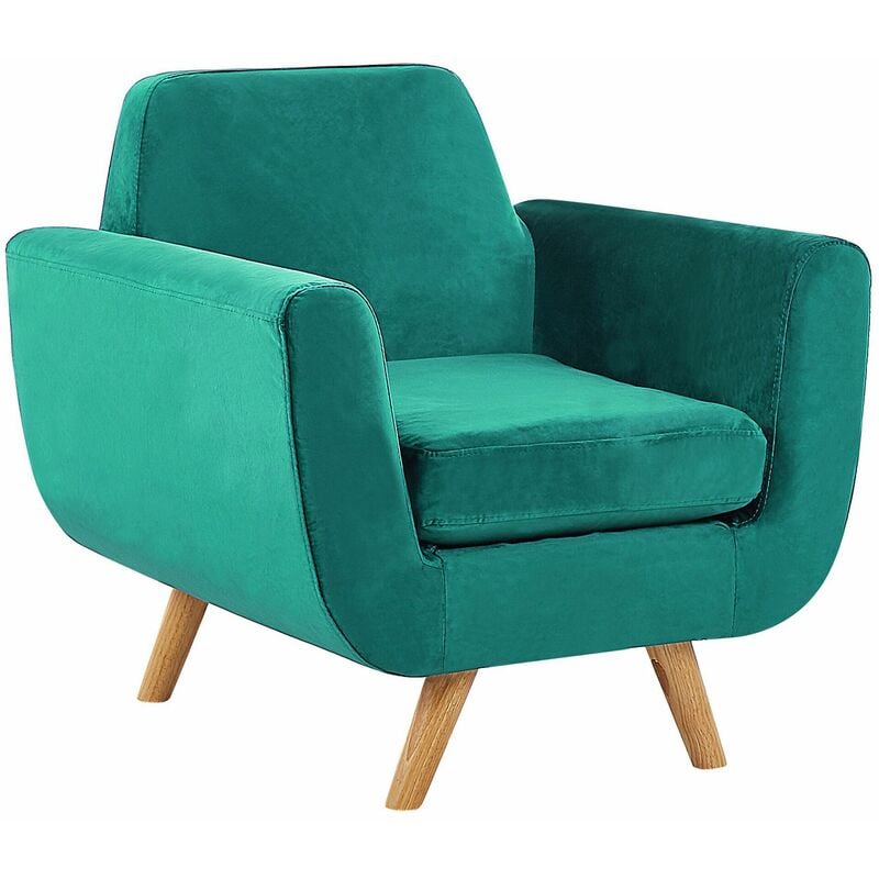 Sessel Grün 80 x 80 cm aus Samtstoff und Gummibaumholz mit Armlehnen Wohnzimmersessel Retro Stil Modernes Design - Grün