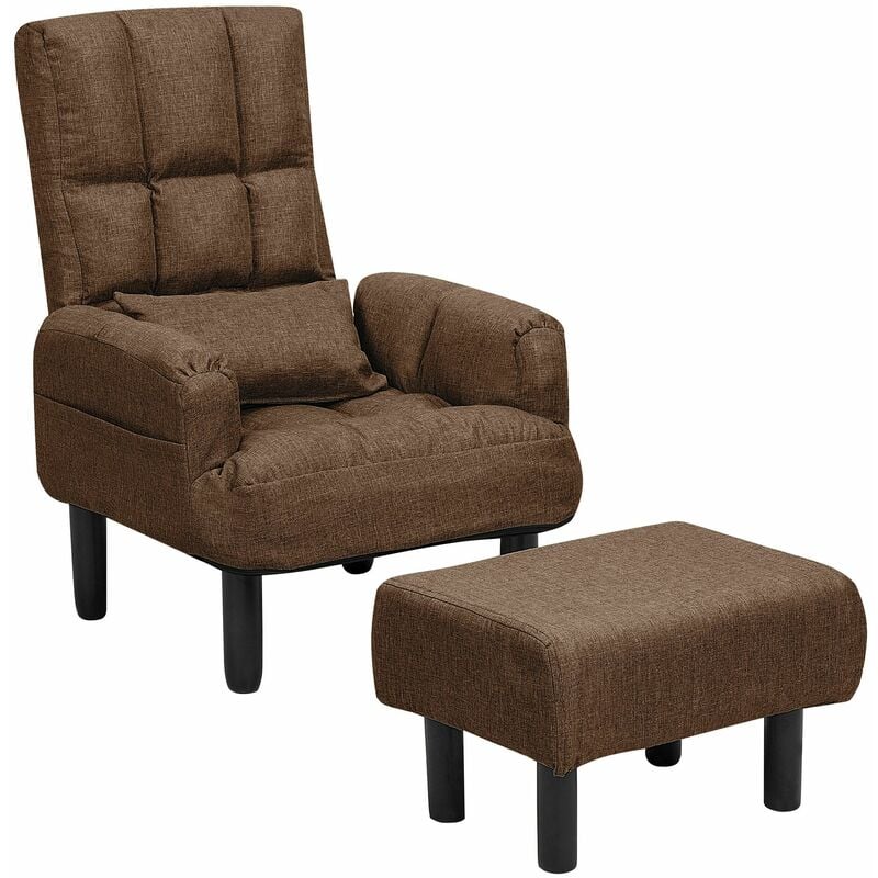 Beliani - Sessel mit Hocker Braun Polsterbezug Buchenholz mit verstellbare Rückenlehne Wohnzimmer Schlafzimmer Retro-Stil - Braun