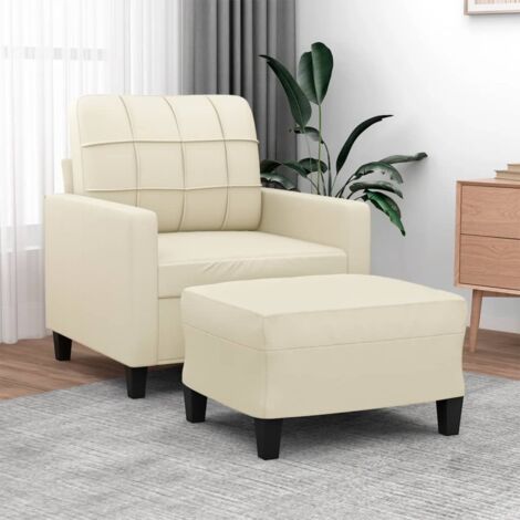Sessel mit Hocker Creme 60 cm Kunstleder vidaXL