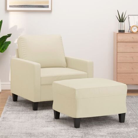 Sessel mit Hocker Creme 60 cm Kunstleder vidaXL