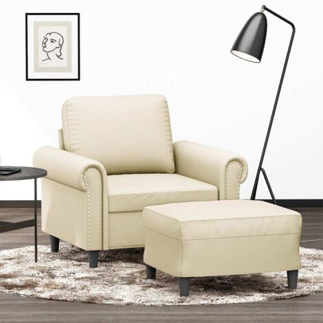 Sessel mit Hocker Creme 60 cm Kunstleder vidaXL