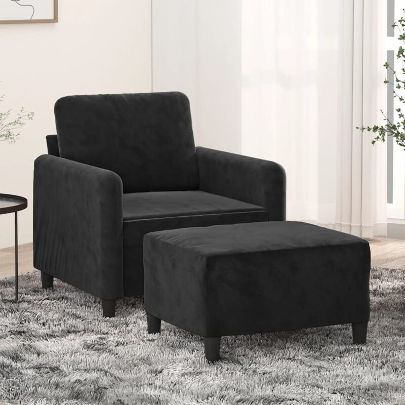 Sessel Mit Hocker Schwarz 60 Cm Samt - Vidaxl