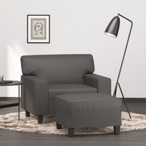 Sessel mit Hocker Grau 60 cm Kunstleder vidaXL555065