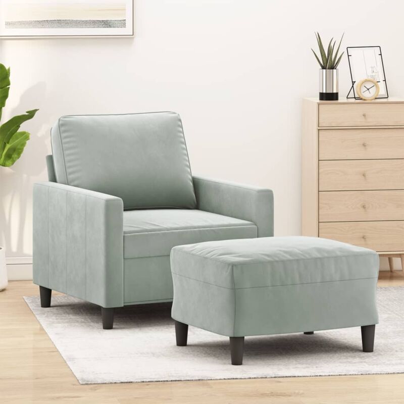 Sessel Mit Hocker Hellgrau 60 Cm Samt - Vidaxl